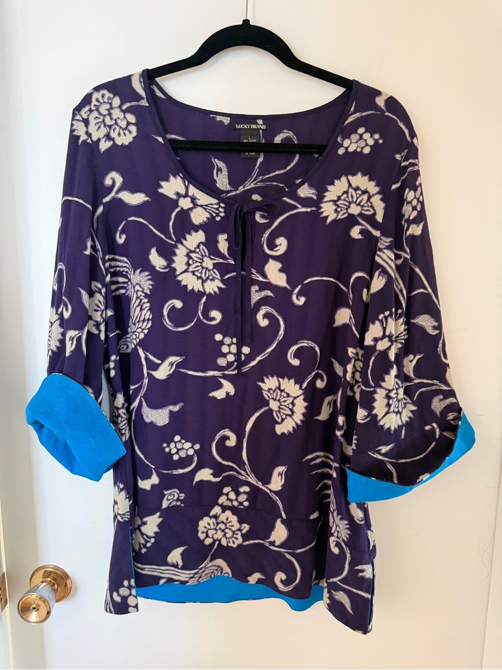 Lucky Brand Purple Floral Print Boho Tunic Top Rayon L